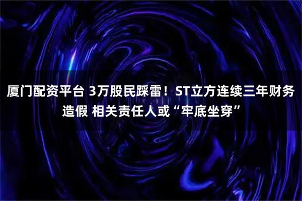 厦门配资平台 3万股民踩雷！ST立方连续三年财务造假 相关责任人或“牢底坐穿”